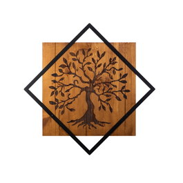 Wallity Tree Escultura de pared de madera y metal en nogal y negro